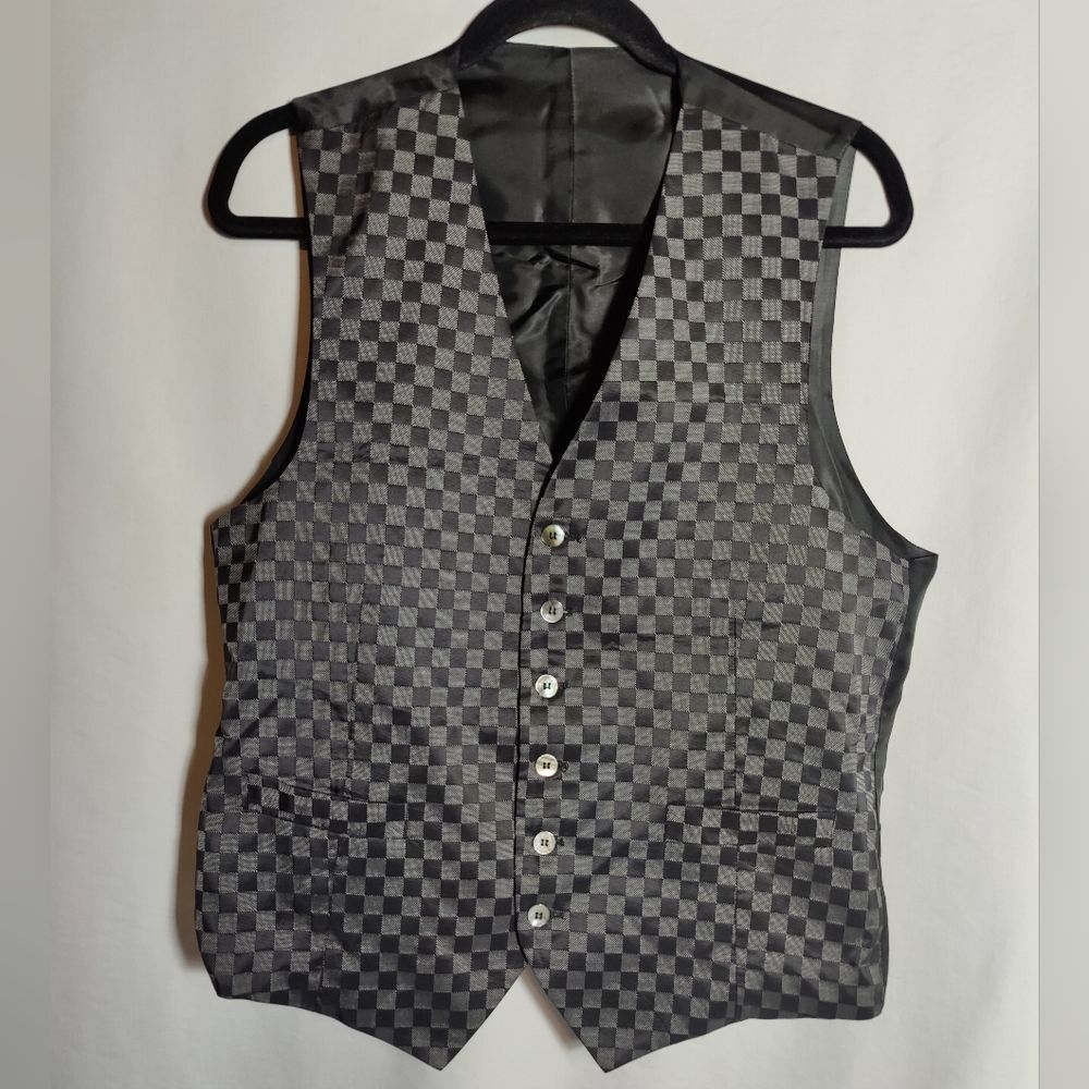 Barneys New York Black and Gray Checkered Men's Vest